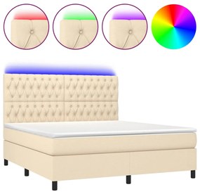 Letto a molle con materasso e led crema 160x200 cm in tessuto