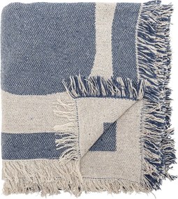 Coperta blu e beige in cotone riciclato 130x160 cm Ethan – Bloomingville
