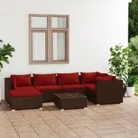 Set Divani da Giardino 7 pz con Cuscini in Polyrattan Marrone cod mxl 34778