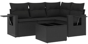 Set divani da giardino 5 pz con cuscini in polyrattan nero