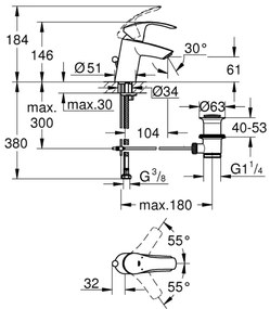GROHE 33265002 - Miscelatore per lavabo EUROSMART DN 15 misura S cromo lucido