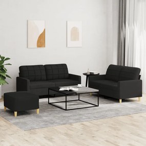 Set Di Divani 3 Pz Con Cuscini Nero İn Tessuto /