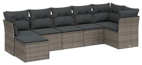 Set divani da giardino 7 pz con cuscini grigio in polyrattan