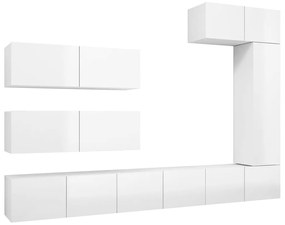 Set di mobili porta tv 7 pz bianco lucido in legno multistrato