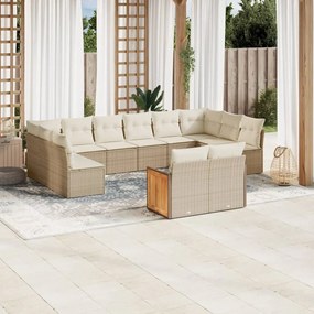 Set divani da giardino 12 pz con cuscini beige in polyrattan