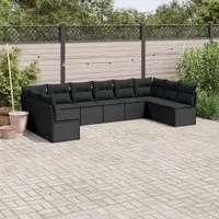 Set Divani da Giardino 10pz con Cuscini in Polyrattan Nero 3249924