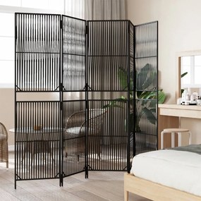 Divisorio per ambienti a 5 pannelli nero in polyrattan