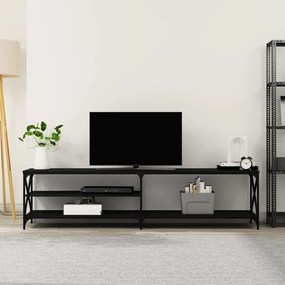 Mobile Porta Tv Nero 200x40x50cm İn Legno Multistrato E Metallo /