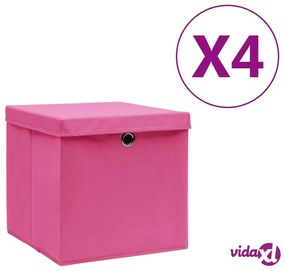 vidaXL Contenitori con Coperchi 4 pz 28x28x28 cm Rosa
