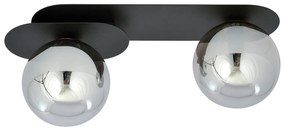 Plafoniera Minimal 2 Luci Teia In Acciaio Nero E Sfere Vetro Fumè