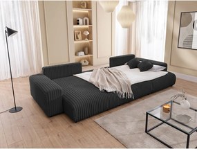 Divano angolare grigio scuro allungabile/con contenitore (a U) rivestito in velluto a coste Sarina – Ropez