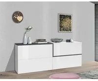 Credenza moderna a 3 ante, Made in Italy, Madia da cucina, Buffet di design da soggiorno, cm 210x40h80, Bianco lucido e Grigio Ardesia