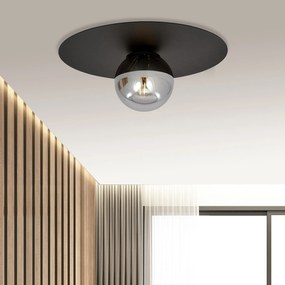 Plafoniera Minimal 1 Luce Mnemosine In Acciaio Nero E Sfera Di Vetro Fumè