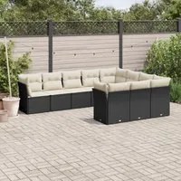 Set Divani da Giardino 10pz con Cuscini in Polyrattan Nero 3218216