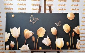 Quadro su tela – Tulipani con motivo dorato