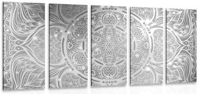 Quadri 5 pezzi – Mandala indiana con sfondo galattico in bianco e nero