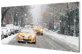 Quadro in vetro Auto invernali città della neve 100x50 cm