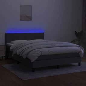 Letto a Molle Materasso e LED Grigio Scuro 140x190cm in Tessuto