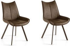 Sedia da pranzo in ecopelle con seduta e gambe Marrone CLODIA Set 2 pz