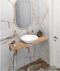 Piano per lavabo di colore naturale in rovere massiccio 140x36 cm Woody – Sapho