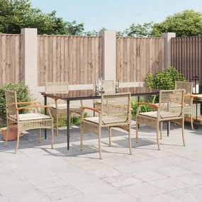 Set da pranzo da giardino 7 pz con cuscini beige in polyrattan