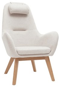 Poltrona scandinava in tessuto beige e legno chiaro MANIA