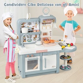 Costway Set da cucina giocattolo per bambini, Cucina giocattolo con lavello forno microonde e cibo luci suoni 2 Colori