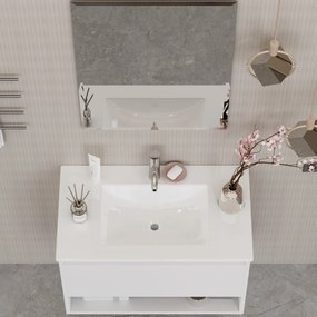 Mobile Bagno Sospeso Bianco Lucido 80 cm. con Lavabo e Specchio mod. MILANO