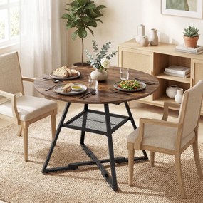 Tavolo da Pranzo 4 Posti Ø100x76 cm Stile Industriale con Ripiano in Metallo Marrone Rustico...