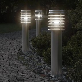 Lampade Da Terra Esterni Con Presa 3 Pz Argento 60 Cm Acciaio /