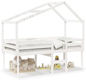 Letto A Soppalco Con Tetto Bianco 80x200 Cm İn Legno Di Pino /