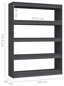 Libreria/Divisorio Grigio 100x30x135,5 cm in Legno di Pino