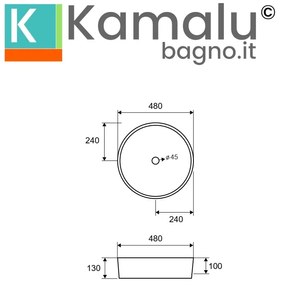 Kamalu - lavabo da appoggio tondo 48cm ceramica bianca | litos-0010