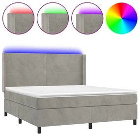 Letto a molle materasso e led grigio chiaro 160x200 cm velluto