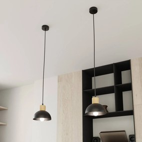 EMIBIG LIGHTING Lampada a sospensione Seco, Ø 18 cm, nero, metallo/legno