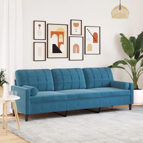 Divano A 3 Posti Con Cuscini Blu 210 Cm İn Velluto /