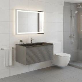 Mobile da bagno sospeso sotto lavabo Pixel stripes 1 cassetto  L 80 x H 40 x P 45.5 cm grigio carbone laccato opaco, maniglia alluminio nero opaco