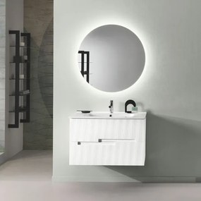 Mobile bagno sospeso 70 cm con 2 cassetti RIGHE Larice Bianco