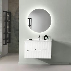 Mobile da bagno RIGHE 80 cm Larice Bianco e specchio retoilluminato LED