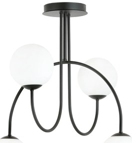 Plafoniera Moderna Utu 4 Luci In Acciaio Nero E Vetro Bianco 50 Cm