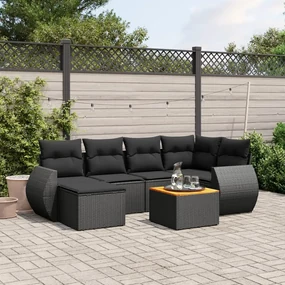 Set divani da giardino con cuscini 7pz nero polyrattan
