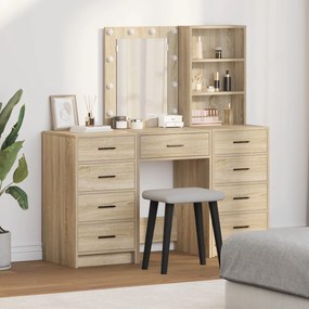 Set da toeletta di 3 pezzi vitaxl con led in legno ingegnerizzato rovere sonoma