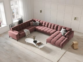 Divano angolare Mamaia 7 posti in velluto Bluvel gambe nere - L327 cm