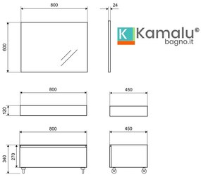 Kamalu - composizione bagno con mobile a terra e mensolone 80cm | kam-kk801