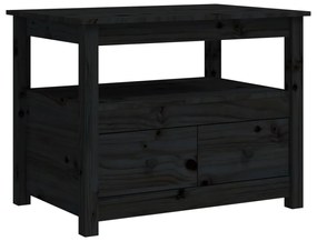 Tavolino Da Salotto Nero 71x49x55cm İn Legno Massello Di Pino /