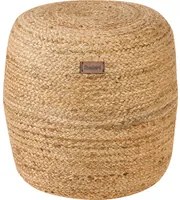 Pouf ottomana iuta beige perline EPS riempimento rotondo 46 cm stile boho