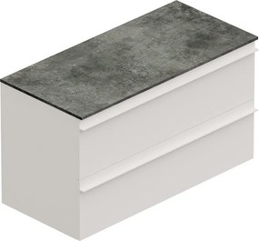 Mobile Linea L100 H55 P45 laccato bianco opaco 2 cassetti a chiusura ammortizzata e top gres nero Creta per lavabo in appoggio
