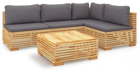 Set divani da giardino 5 pz con cuscini legno massello di teak