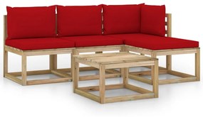 Set divani da giardino 5 pz con cuscini rossi