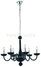Lampadario alfiere nero e cromo 6 luci attacco e14 74x178cm
